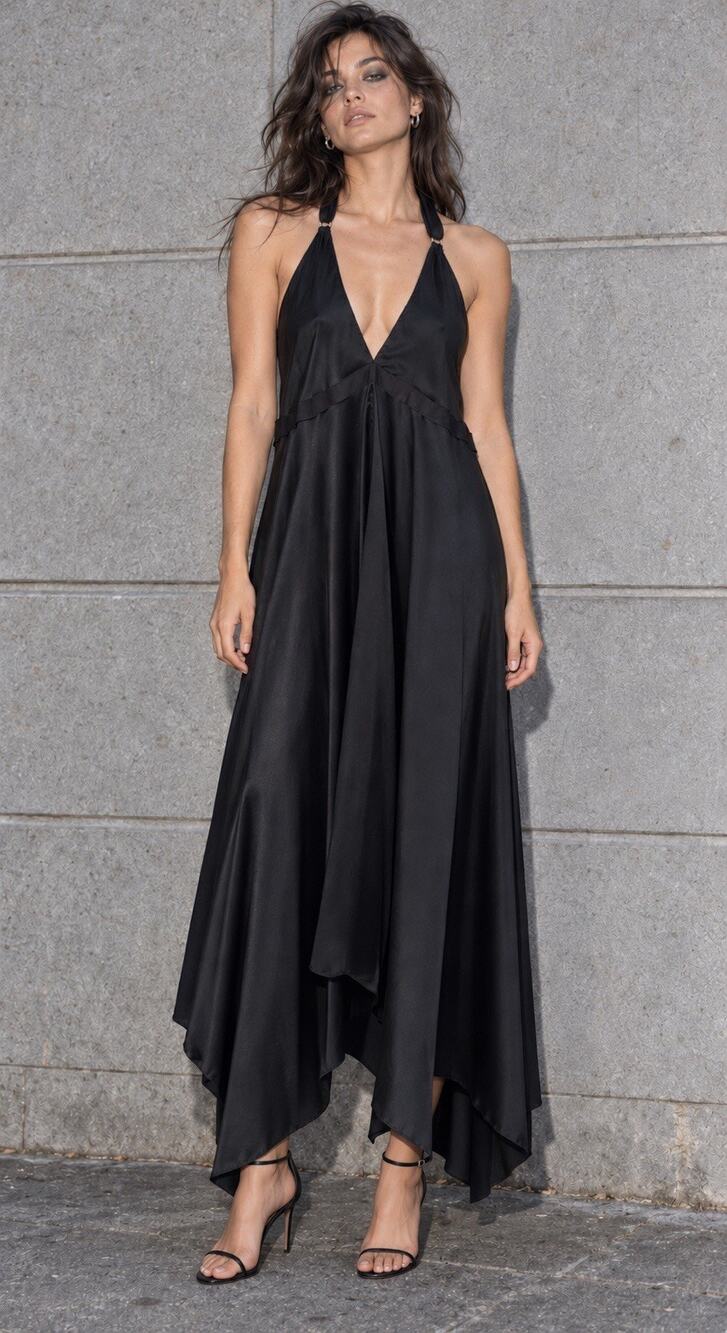 Kiki de Montparnasse Silk Halter Dress S Open Back Asymmetric Hem Indie Sleaze